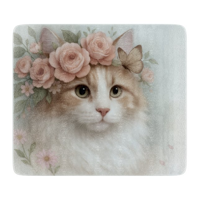 Shabby Chic Cat Cutting Board (Front)