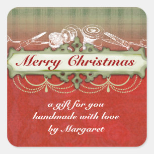 Shabby chic chandelier Christmas holiday sewing Square Sticker