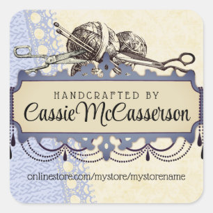 Shabby chic chandelier knitting needles yarn square sticker