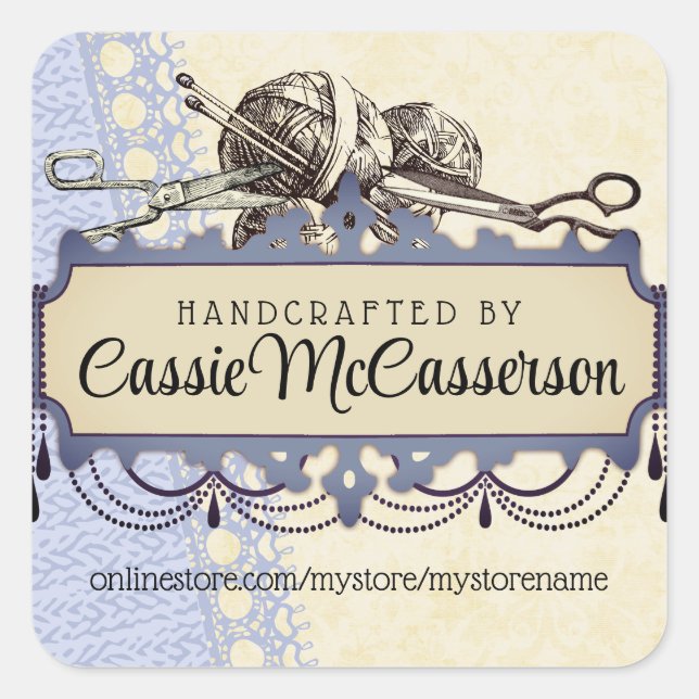 Shabby chic chandelier knitting needles yarn square sticker (Front)