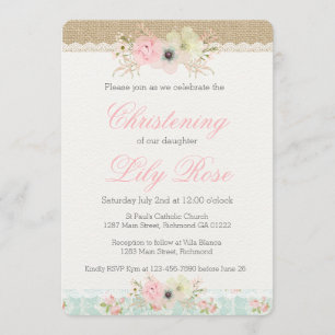 Shabby Chic Christening/Baptism Invitation