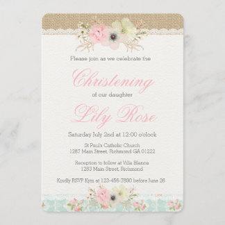 Shabby Chic Christening/Baptism Invitation