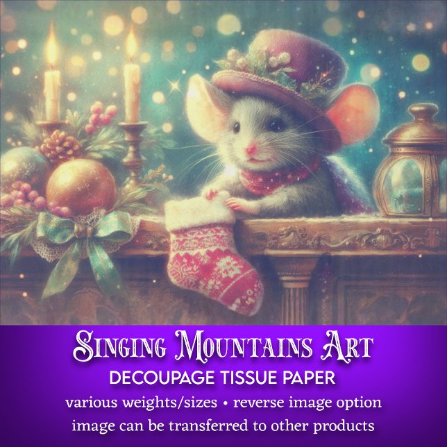 Shabby Chic Christmas Mouse and Stocking Decoupage Tissue Paper (Creator Uploaded)
