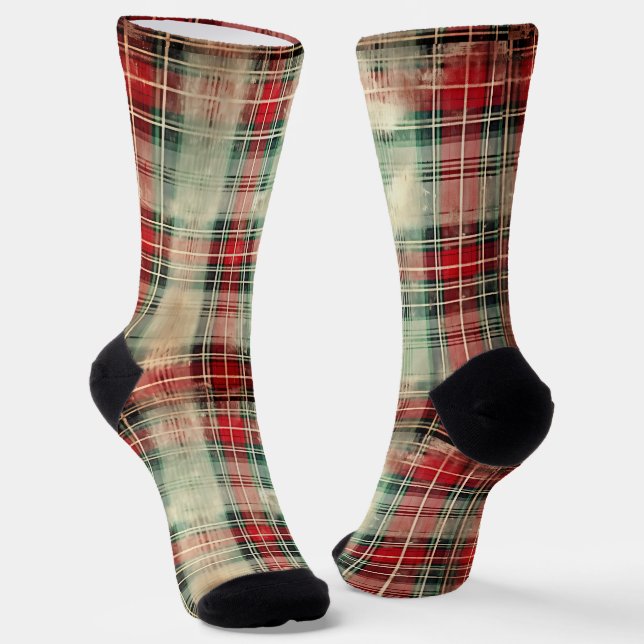 Shabby Chic Christmas Tartan Socks (Angled)