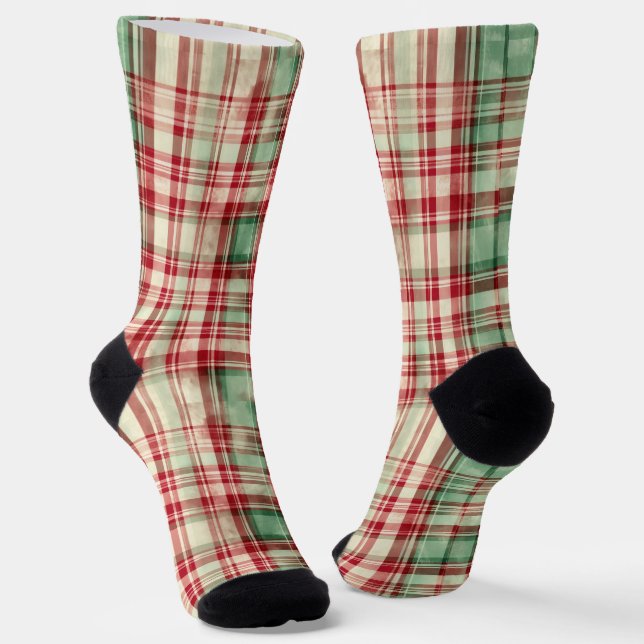 Shabby Chic Christmas Tartan Socks (Angled)