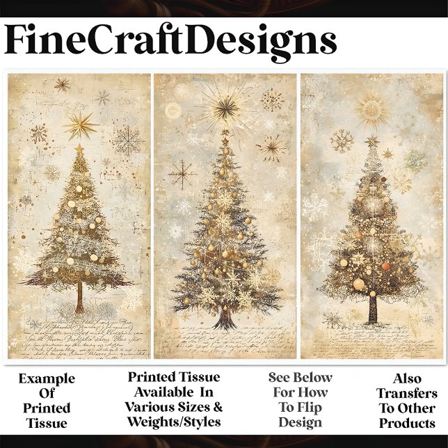 Shabby Chic Christmas Trees Cream AM1 Decoupage Tissue Paper (Creator Uploaded)