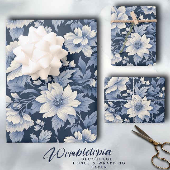 Shabby Chic Classic French Blue Floral Wrapping Paper Sheet (Creator Uploaded)