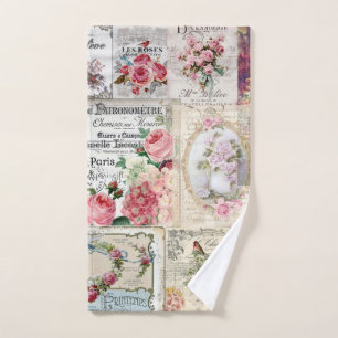 Shabby chic collage,country victorian,decoupage, b hand towel