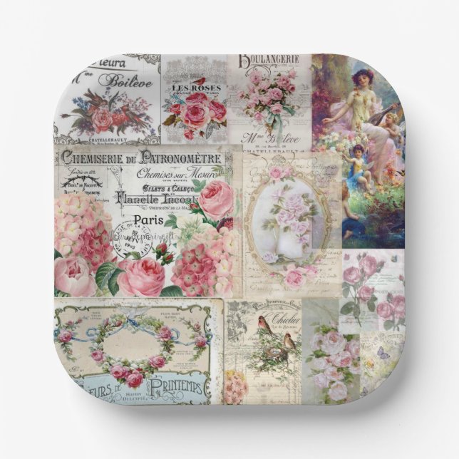 Shabby chic collage,country victorian,decoupage, b paper plate (Front)