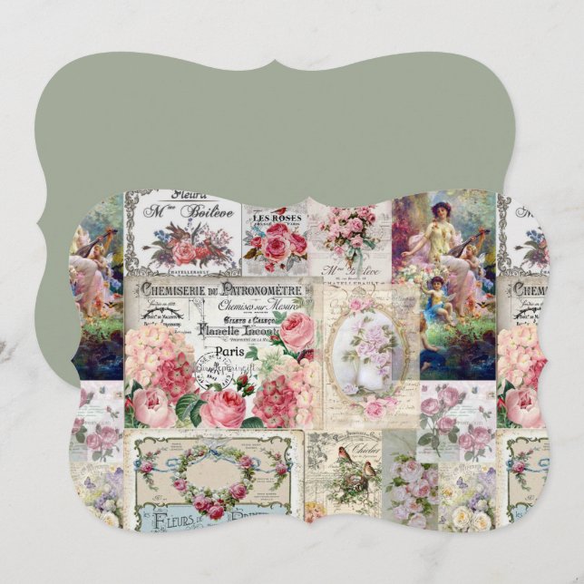 Shabby chic collage,country victorian,decoupage, b save the date (Front/Back)