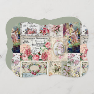 Shabby chic collage,country victorian,decoupage, b save the date