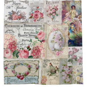 Shabby chic collage,country victorian,decoupage, b shower curtain