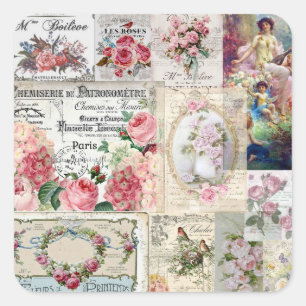 Shabby chic collage,country victorian,decoupage, b square sticker