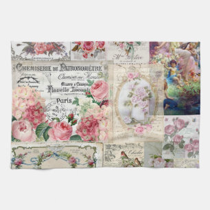 Shabby chic collage,country victorian,decoupage, b tea towel
