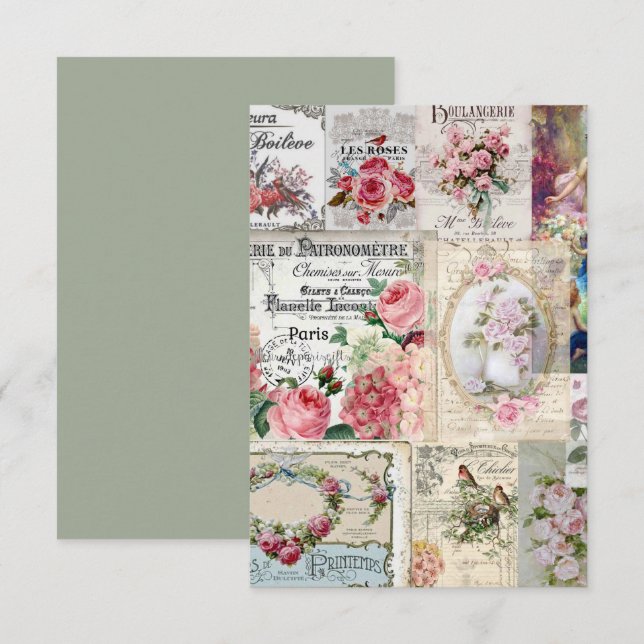 Shabby chic collage,country victorian,decoupage, b thank you card (Front/Back)
