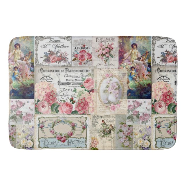 Shabby chic collage,country victorian,decoupage,mo bath mat (Front)