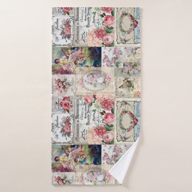 Shabby chic collage,country victorian,decoupage,mo bath towel (Bath Towel)