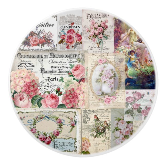 Shabby chic collage,country victorian,decoupage,mo ceramic knob (Front)