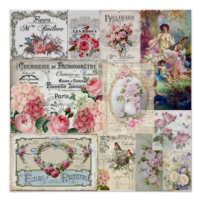 Shabby chic collage,country victorian,decoupage,mo poster (Front)