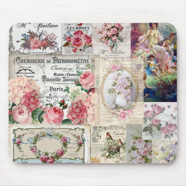 Shabby chic collage,country victorian,decoupage mouse mat (Front)