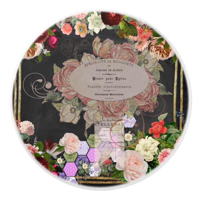 Shabby chic collage, French chic,country rustic,fl Ceramic Knob (Front)