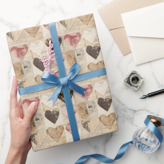 Shabby Chic Collage Hearts  Wrapping Paper (Gifting)