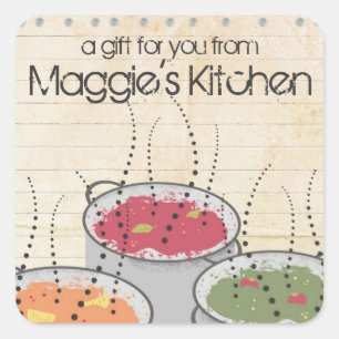 Shabby chic cooking steaming aromas sauce pot square sticker
