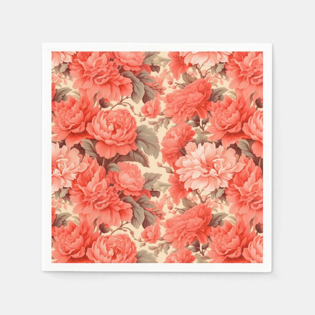 Shabby chic coral flowers napkin (Front)