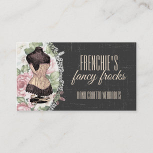 Shabby chic corset scissors sewing seamstress business card