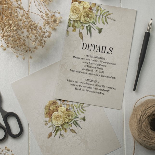 Shabby Chic Cream and Gold Roses Wedding Details Enclosure Card (Creator Uploaded)