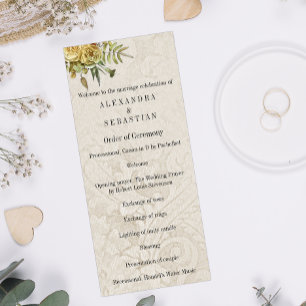 Shabby Chic Cream Damask and Yellow Floral Wedding Programme