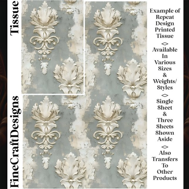 Shabby Chic Cream & Grey Damask CV7 Decoupage Tissue Paper (Creator Uploaded)