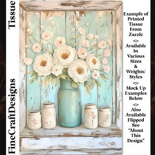 Shabby Chic Cream Peonies, Aqua Jug DV5L Decoupage Tissue Paper