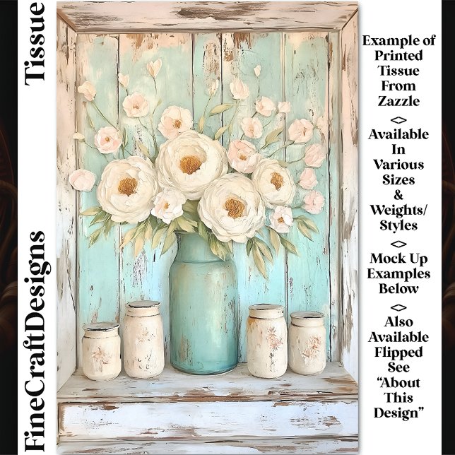 Shabby Chic Cream Peonies, Aqua Jug DV5L Decoupage Tissue Paper (Creator Uploaded)