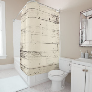 Shabby Chic Cream Yellow Wood Rustic Farmhouse Shower Curtain