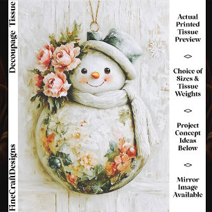 Shabby Chic Cute Floral Snowman FT6L Decoupage Tissue Paper