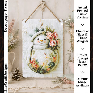 Shabby Chic Cute Floral Snowman FT6R Decoupage Tissue Paper