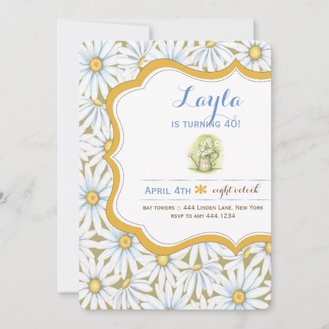 Shabby Chic Daisy Floral Birthday Party Invitation (Front)