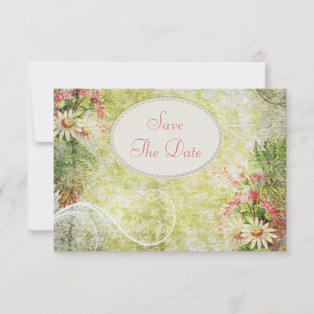 Shabby Chic Daisy & Wildflowers Save The Date Invitation (Front)