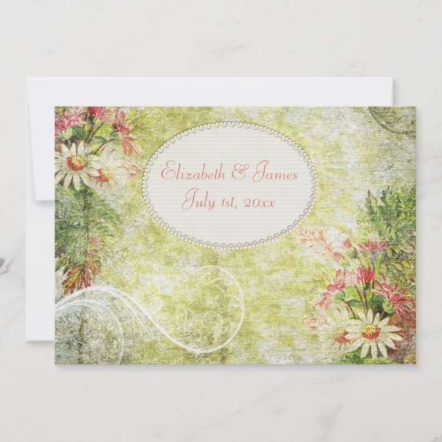 Shabby Chic Daisy & Wildflowers Wedding Invitation (Front)