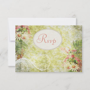 Shabby Chic Daisy & Wildflowers Wedding Rsvp Card