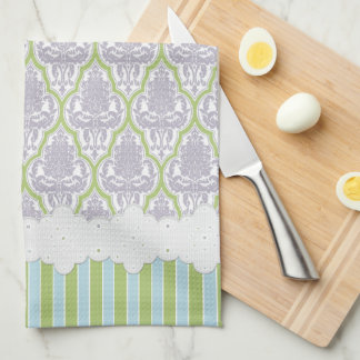 Shabby Chic Damask Lilac & Green Tea Tea Towel