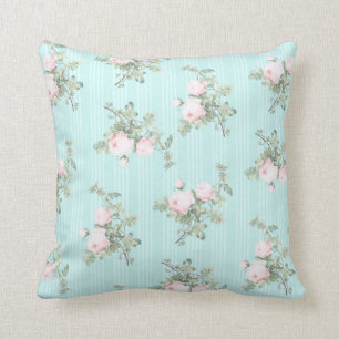 Shabby chic decor floral throw pillow pink mint
