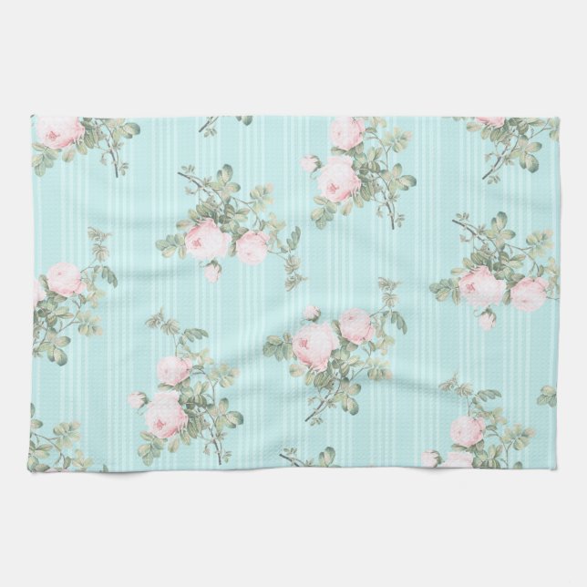 Shabby chic decor roses floral kitchen towel (Horizontal)