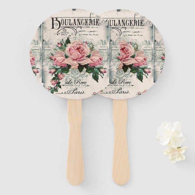 shabby chic, decoupage, victorian, french chic, pa hand fan (Front and Back)