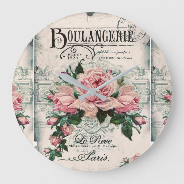 shabby chic, decoupage, victorian, french chic, pa large clock (Front)