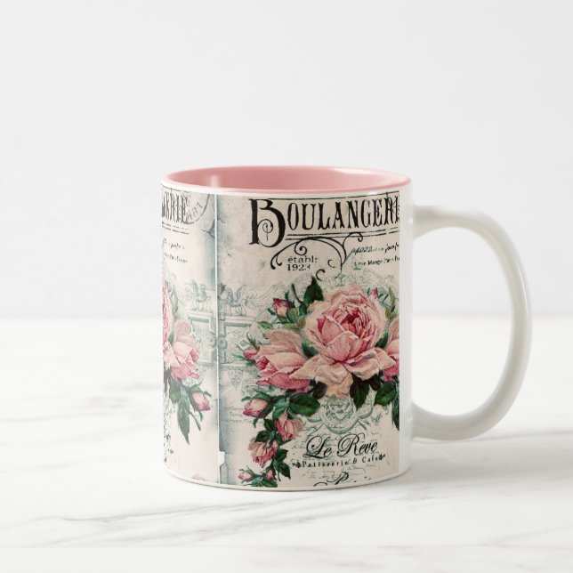 shabby chic, decoupage, victorian, french chic, pa Two-Tone coffee mug (Right)