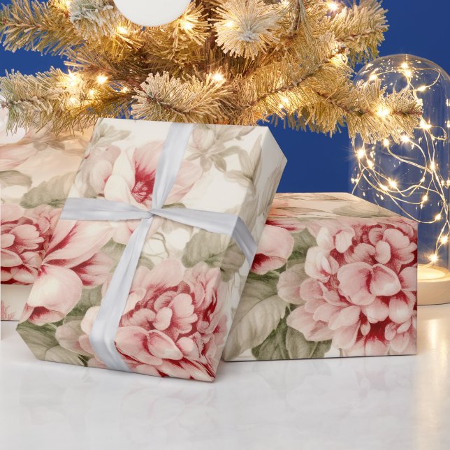 Shabby Chic Distressed Christmas Floral Tartan Wrapping Paper (Holidays)