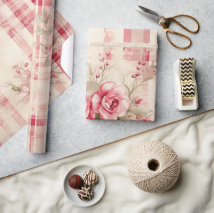 Shabby Chic Distressed Christmas Tartan Wrapping Paper