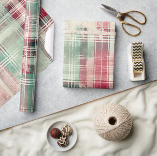 Shabby Chic Distressed Christmas Tartan Wrapping Paper